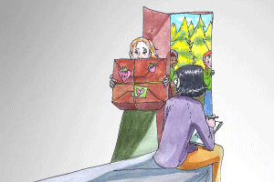 illustration of girl bringing package